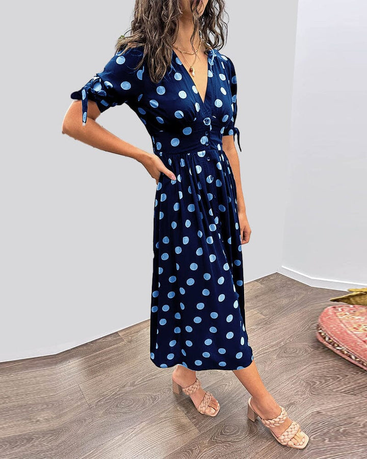 Bellamy | V-Ausschnitt Midikleid für Damen mit Pünktchen
