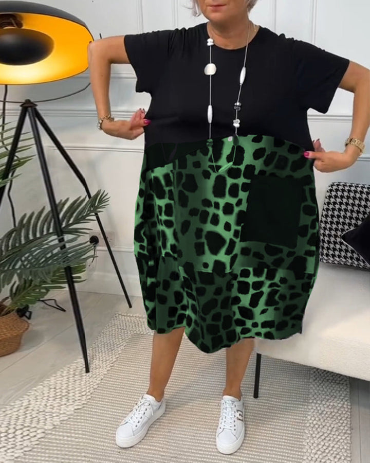 Sherlene | Leopardprint Kleid für Damen mit Rundhalsausschnitt und kurzen Ärmeln