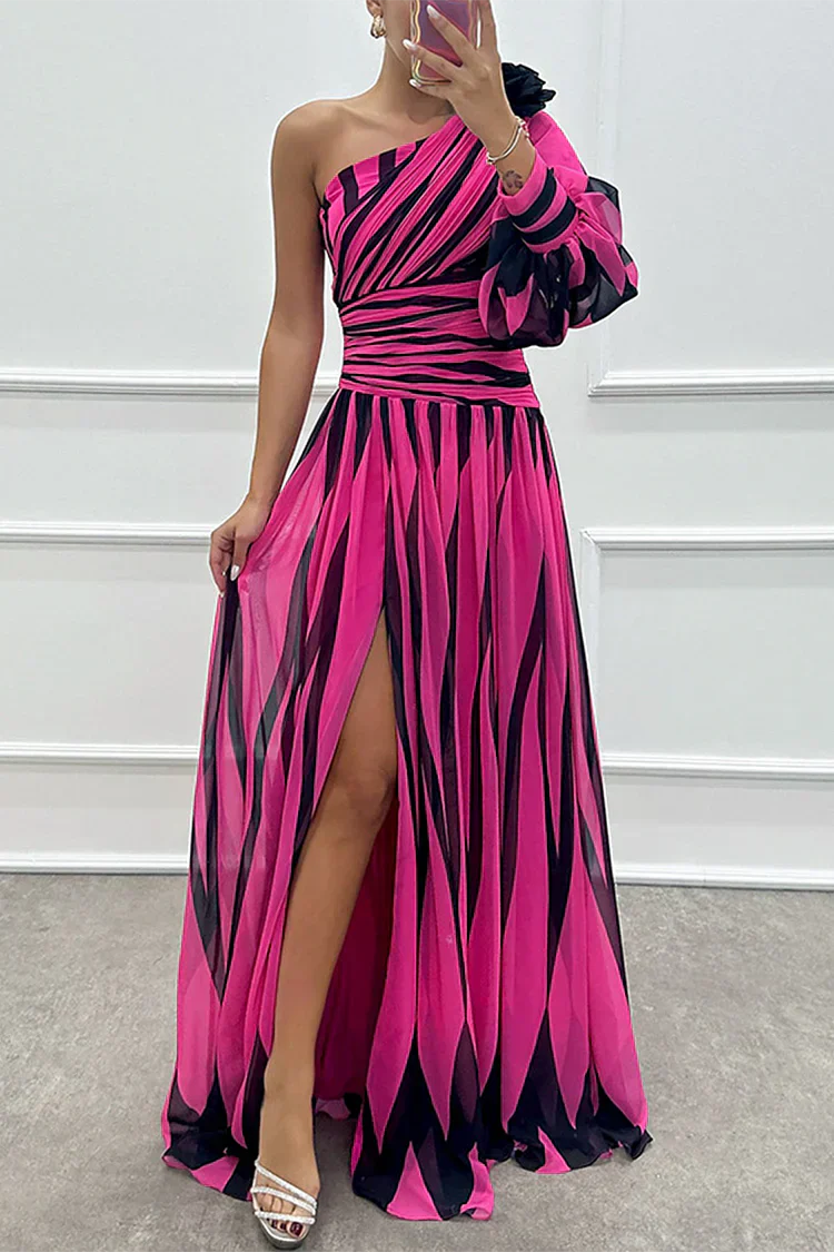 Chloe | Elegantes gestreiftes Maxikleid für Damen mit einem Schulterträger