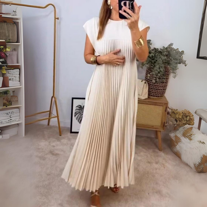Alexa | Leichtes und Frisches Faltenkleid für Damen mit Rundhalsausschnitt
