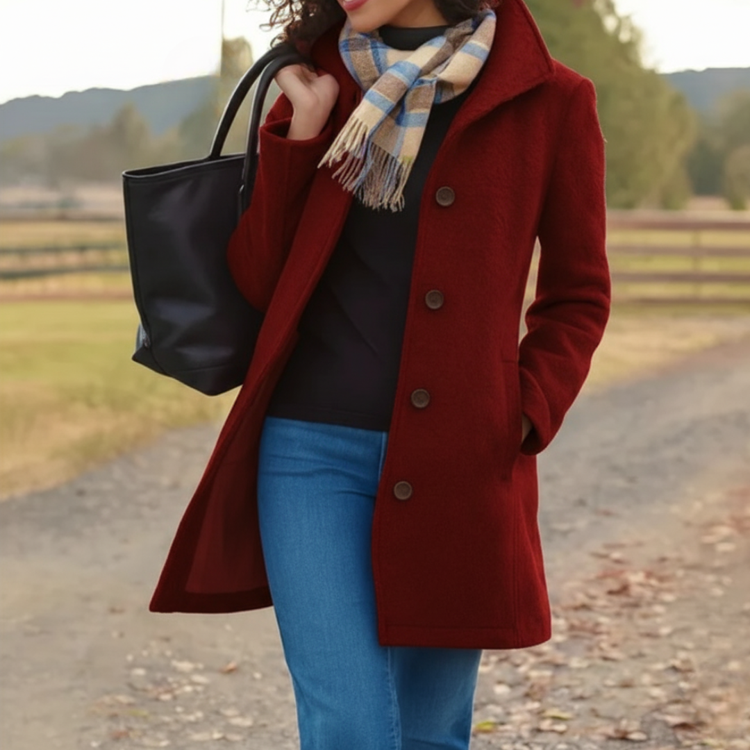 Vera | Klassischer Mid-Length Knopfmantel für Damen mit langen Ärmeln