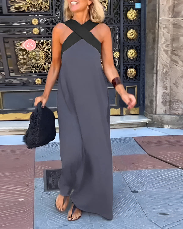 Delphine | Elegantes Crossover-Maxikleid für Damen mit kurzen Ärmeln