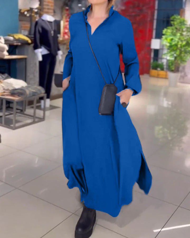 Eleanor | Lockeres Langes Maxikleid für Damen mit Revers und Seitenschlitz