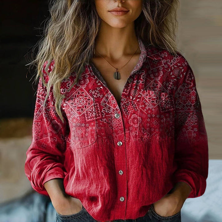 Lily | Bedrucktes Vintage-Bluse für Damen mit langen Ärmeln und ethnischem Muster