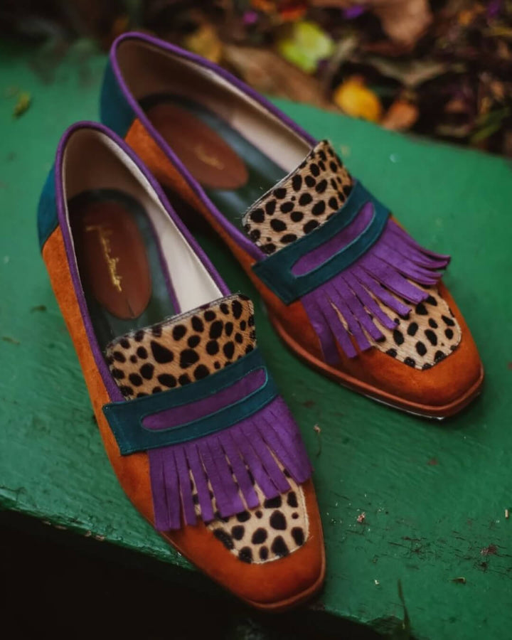 Loafer für Damen mit Fransen und Tierdruck