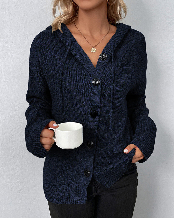Lea | Damen Strickjacke mit Kapuze und Knöpfen