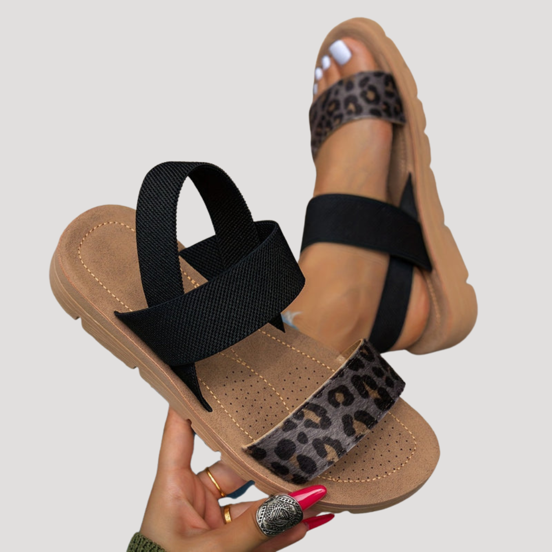 Schicke Leopardenmuster Cross-Strap Flache Sandalen | Ultimativer Komfort für Damen