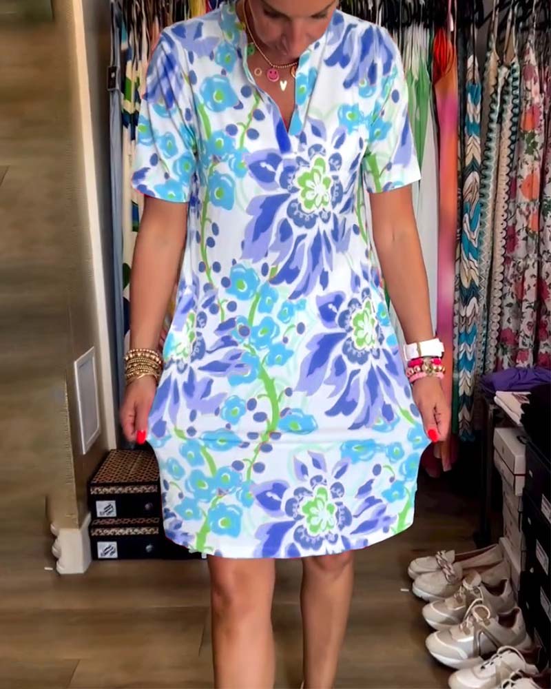 Federica | Kleid für Damen mit kurzen Ärmeln und floralem Druck