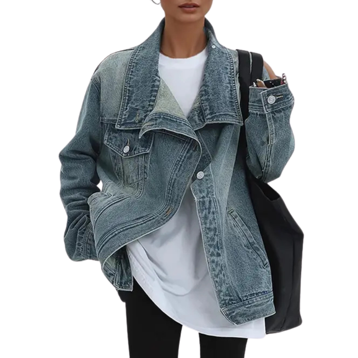 SKYE | Retro-inspirierte asymmetrische Jacke für Damen mit hohem Kragen und Vintage-Waschung