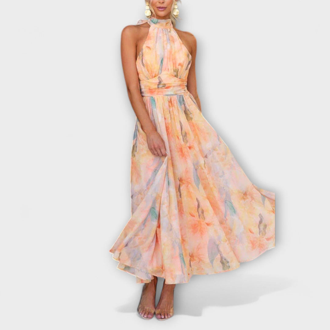 Dana | Aquarell Halter Maxi Kleid für Damen mit Neckholder-Ausschnitt