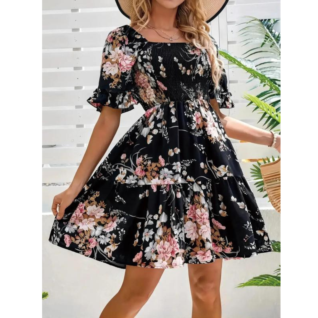 Isolde | Vintage Floral Flounce Sleeve Sommerkleid für Damen