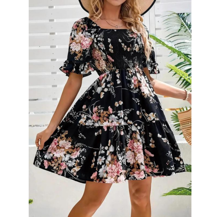 Isolde | Vintage Floral Flounce Sleeve Sommerkleid für Damen