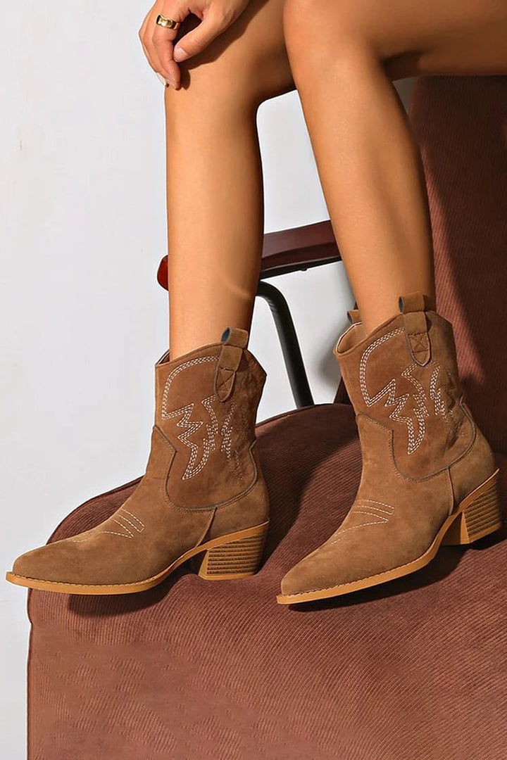 Spitzes Western-Ankle-Boot für Damen mit niedrigem Absatz