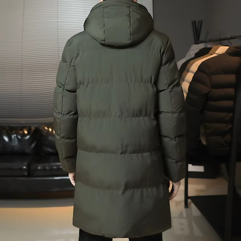Elegante Lange Winterjacke für Herren mit Kapuze und langen Ärmeln