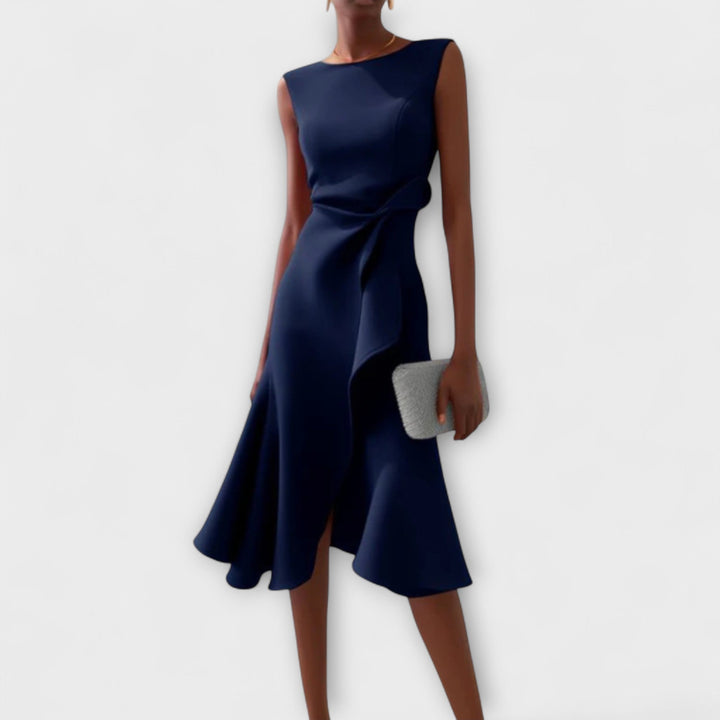 Juliette | Elegantes Drapiertes Asymmetrisches Midi-Kleid für Damen