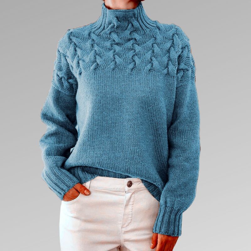 Eva | Damenpullover für Damen mit Zopfmuster-Detail und Rollkragen