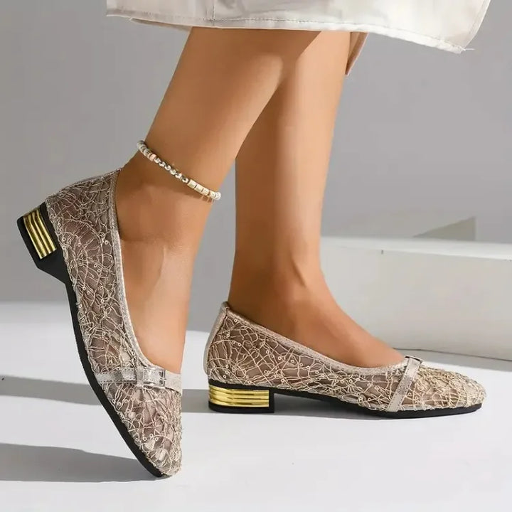 Damen Freizeit Slipper und Mesh mit niedrigem Absatz und Blumenmuster