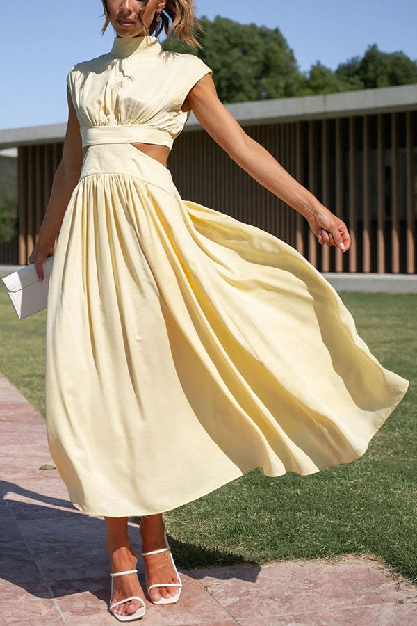Quincy | Midi-Kleid für Damen mit Cut-Out und Taschen und Rundhalsausschnitt