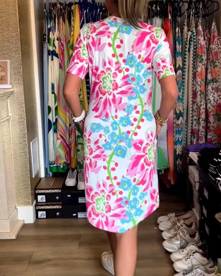 Federica | Kleid für Damen mit kurzen Ärmeln und floralem Druck