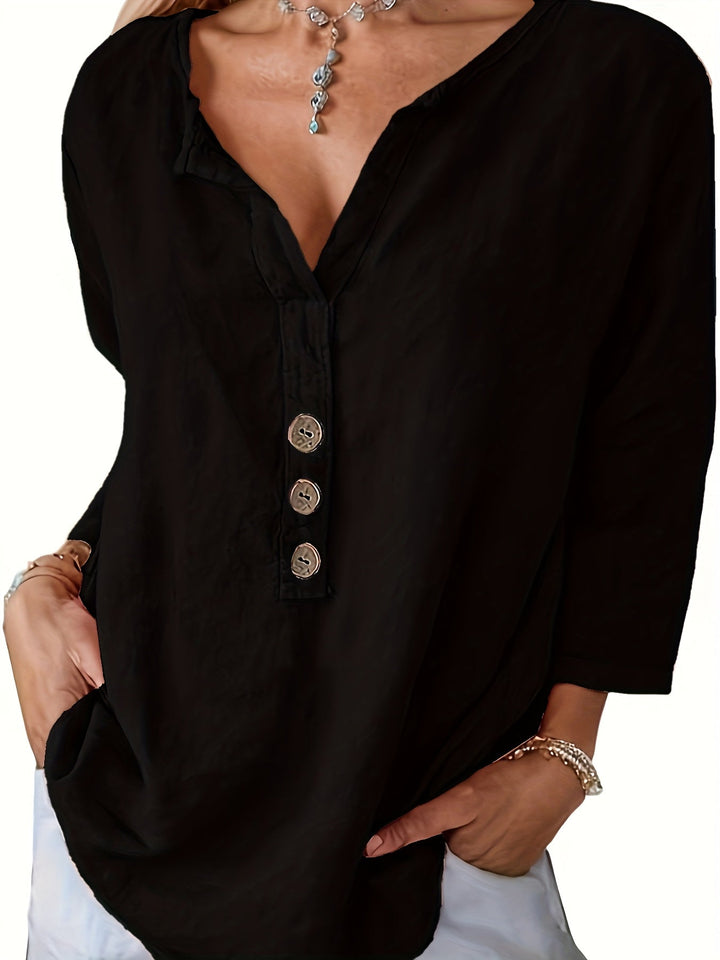 Harper | Lockere V-Ausschnitt Bluse für Damen mit Knöpfen