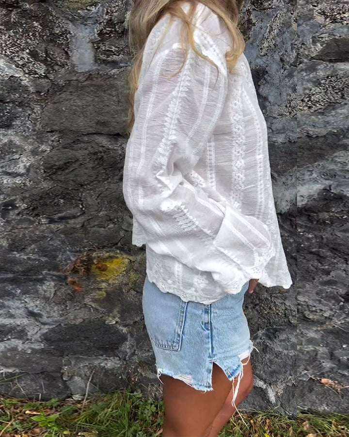 Kathlyn | Knopf-Poloshirt mit langen Ärmeln