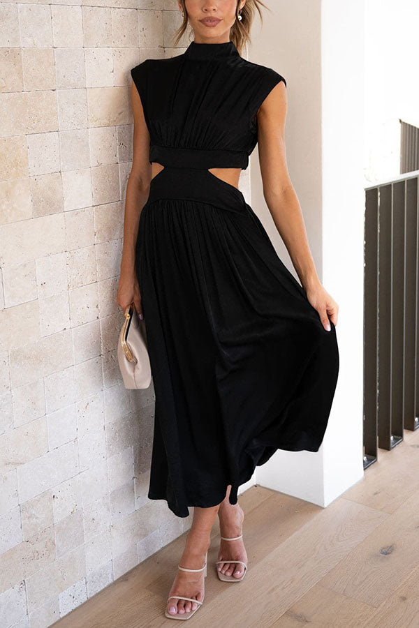 Quincy | Midi-Kleid für Damen mit Cut-Out und Taschen und Rundhalsausschnitt