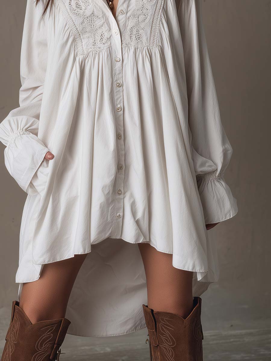 Retro-Stil Unregelmäßiger Saum Langärmliges Mini-Kleid für Damen