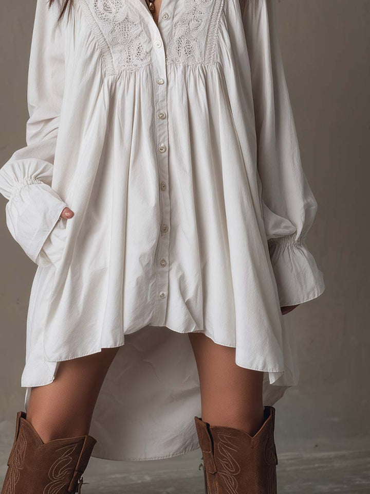 Retro-Stil Unregelmäßiger Saum Langärmliges Mini-Kleid für Damen