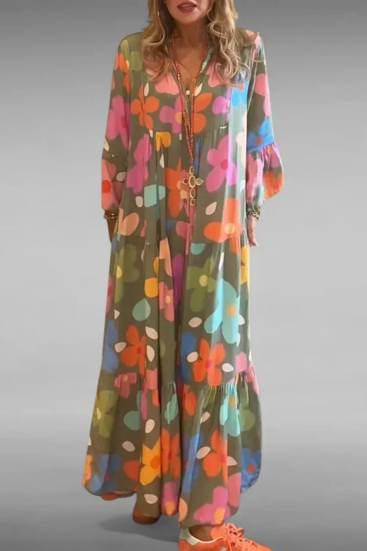 Blumentraum | Lässiges Maxikleid für Damen mit Rundhalsausschnitt