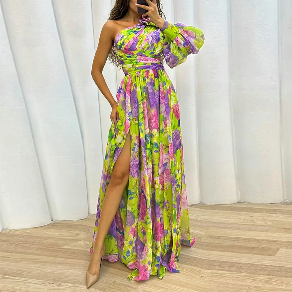 Aurélie | Ein-Schulter Maxikleid für Damen mit Blumenmuster