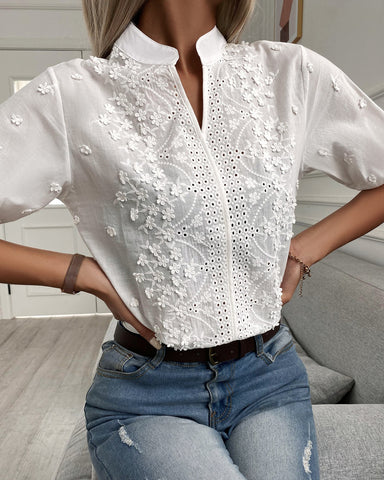 Leah | Klassische Elegante Bluse mit Blumenmuster und Stehkragen