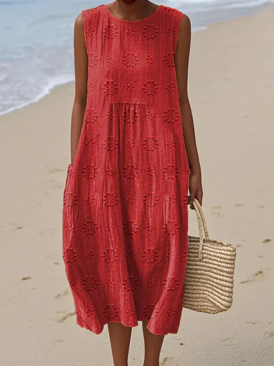 Künstlerisches Strandkleid für Damen mit Rundhalsausschnitt und langen Ärmeln