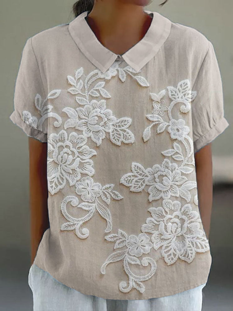 Clarette | Vintage Bedrucktes Hemd mit Blumenmuster und Rundhalsausschnitt