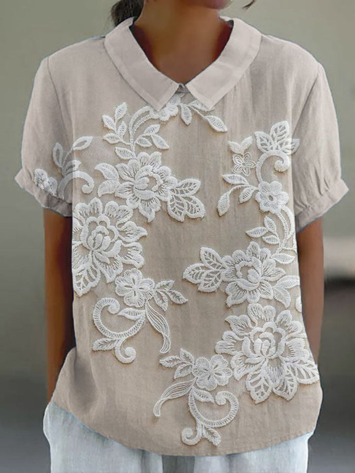 Clarette | Vintage Bedrucktes Hemd mit Blumenmuster und Rundhalsausschnitt