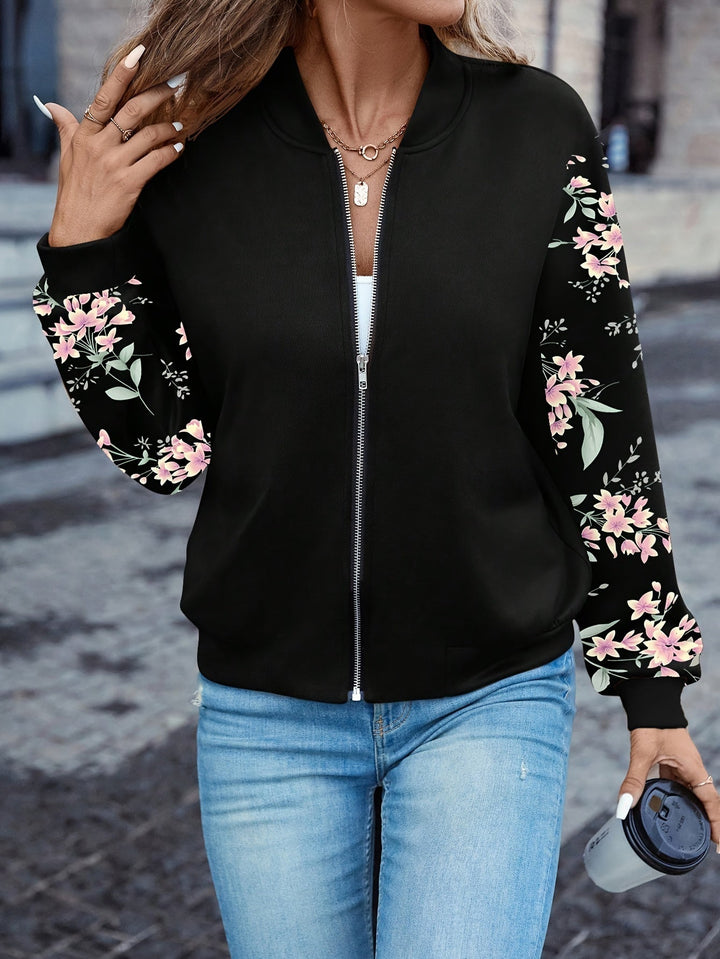 Thea | Trendy Floral Print Jacke für Damen mit Rundhalsausschnitt