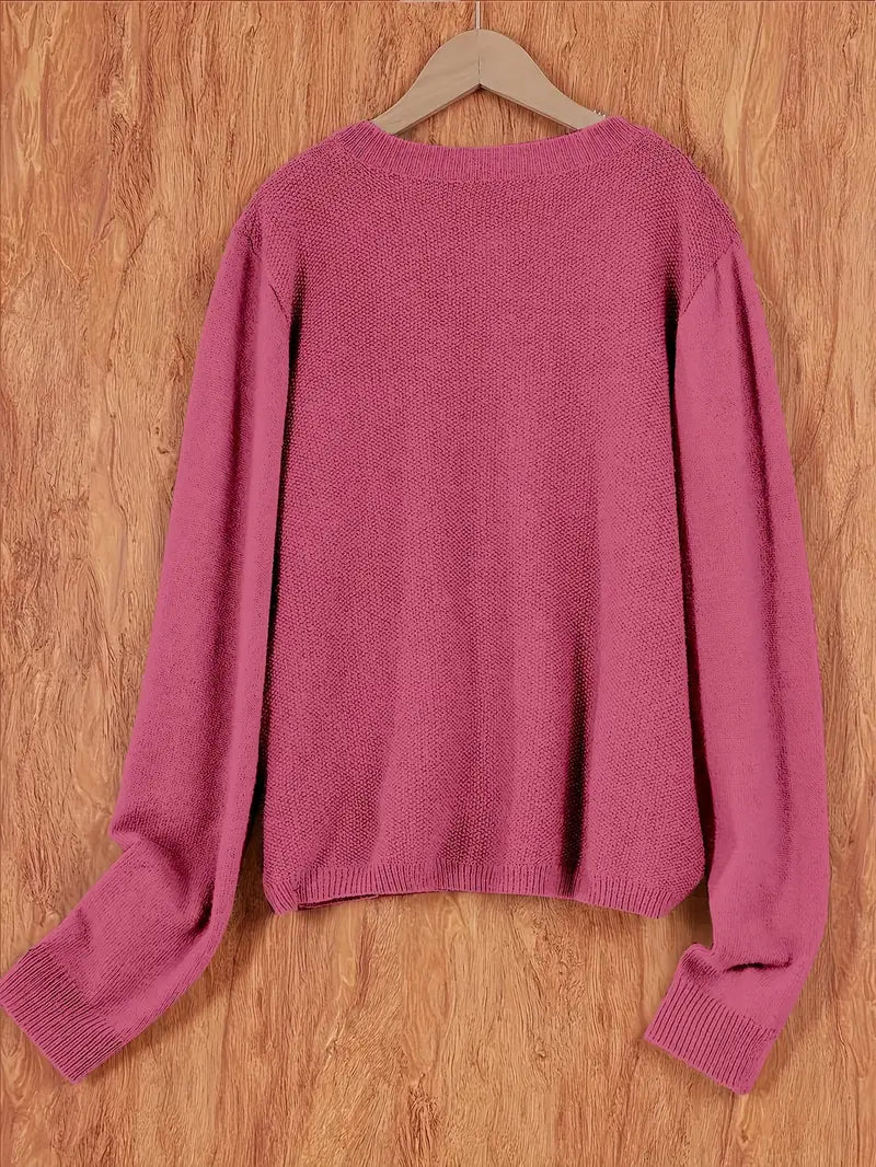 Helene | Damen Strickjacke mit Rundhalsausschnitt, Knöpfen und Tasche
