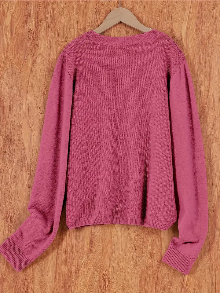 Helene | Damen Strickjacke mit Rundhalsausschnitt, Knöpfen und Tasche