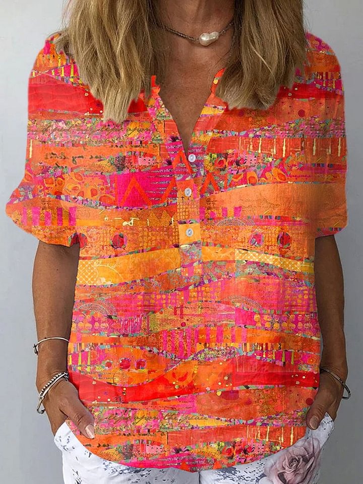 Heidi | Vintage Kunstdruck Casual Hemd für Damen mit Rundhalsausschnitt