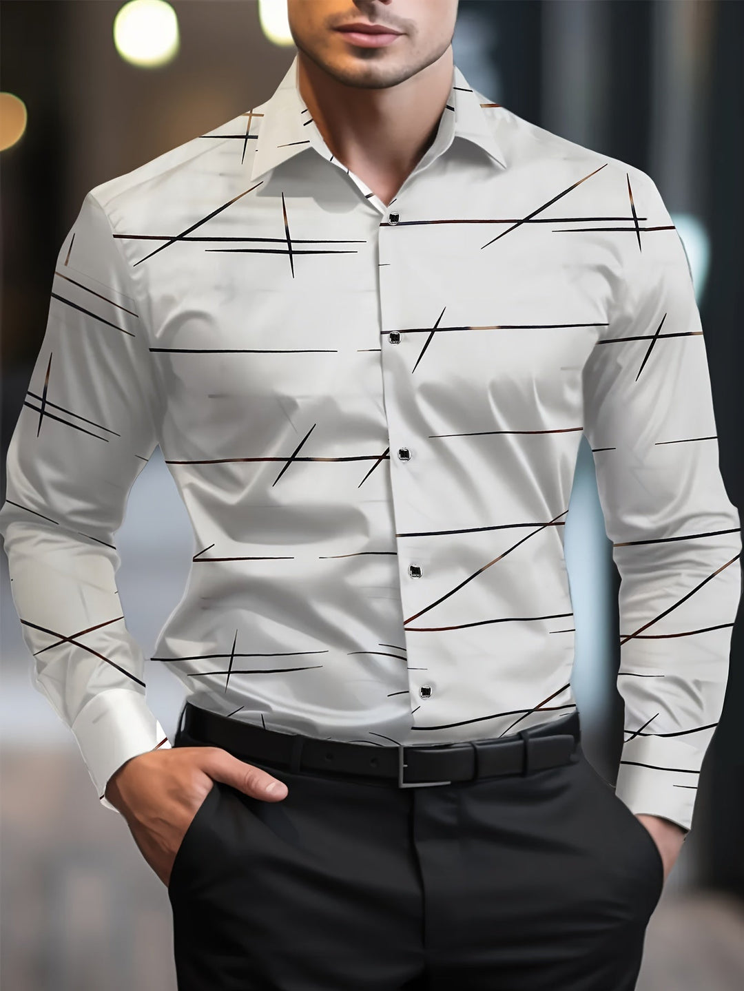 Henry | Herren Casual Slim Shirt mit langen Ärmeln und geometrischem Muster