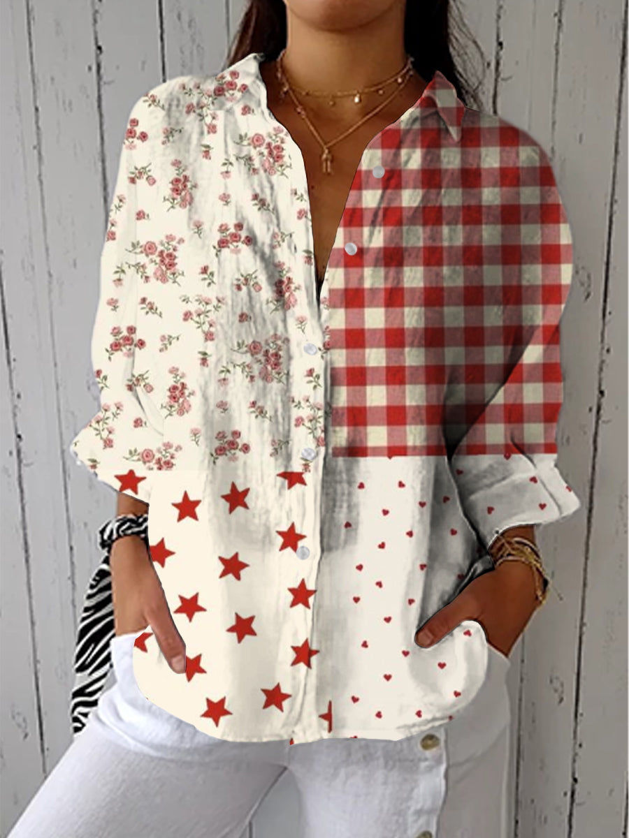 Elise | Landhaus Patchwork Bluse mit Karomuster