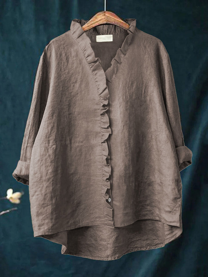 Veronica | Premium Rüschenshirt für Damen mit V-Ausschnitt und langen Ärmeln