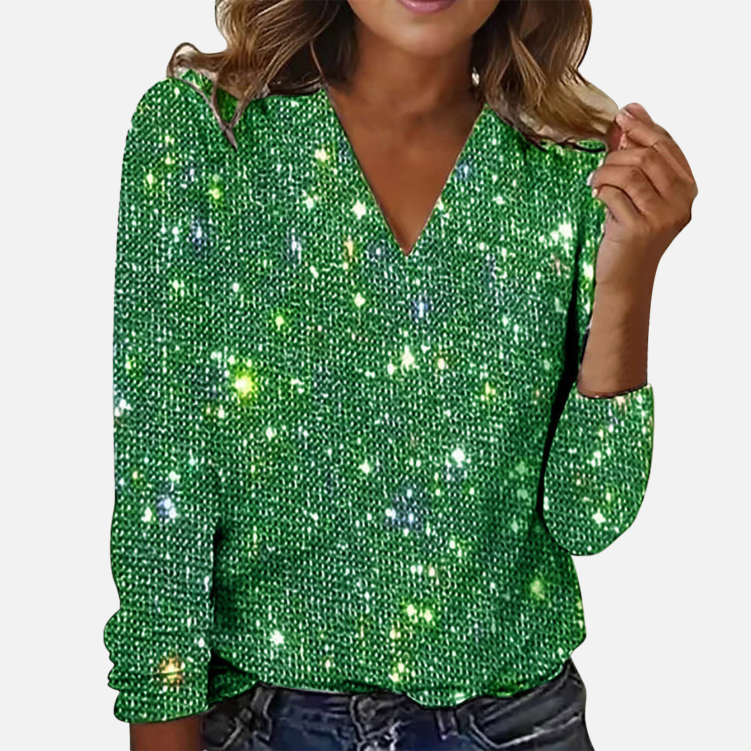 Emma | Diamantbluse für Damen mit V Ausschnitt und langen Ärmeln