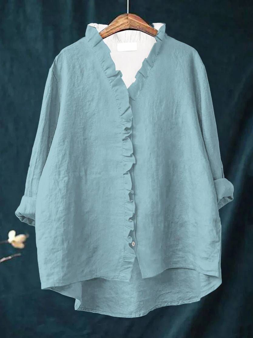 Veronica | Premium Rüschenshirt für Damen mit V-Ausschnitt und langen Ärmeln