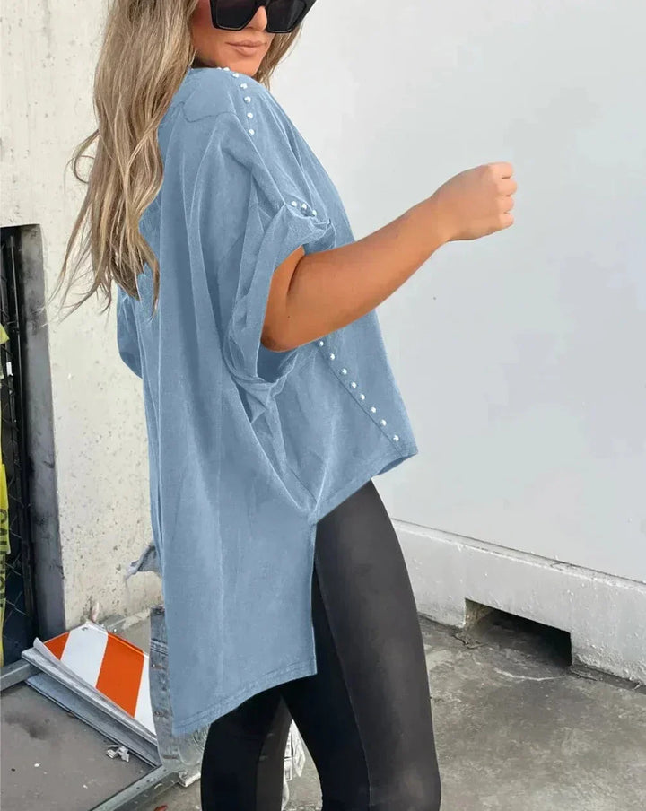 Isabelle | Oversized T-Shirt für Damen mit Nieten und Rundhalsausschnitt
