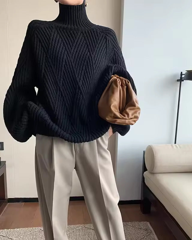 Audrey | Gestrickter Rollkragenpullover für Damen mit langen Ärmeln