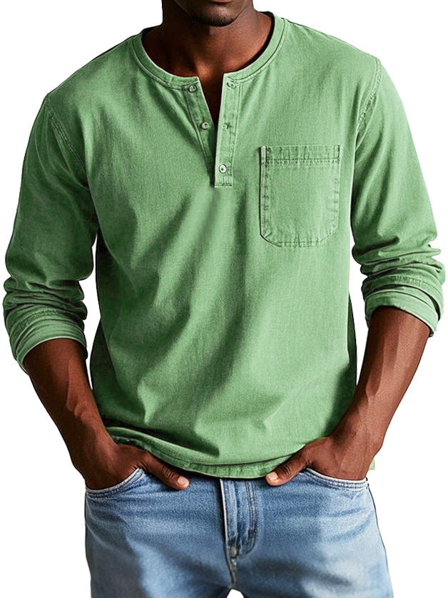 Ellis | Vintage Henley Shirt für Herren mit Rundhalsausschnitt und langen Ärmeln