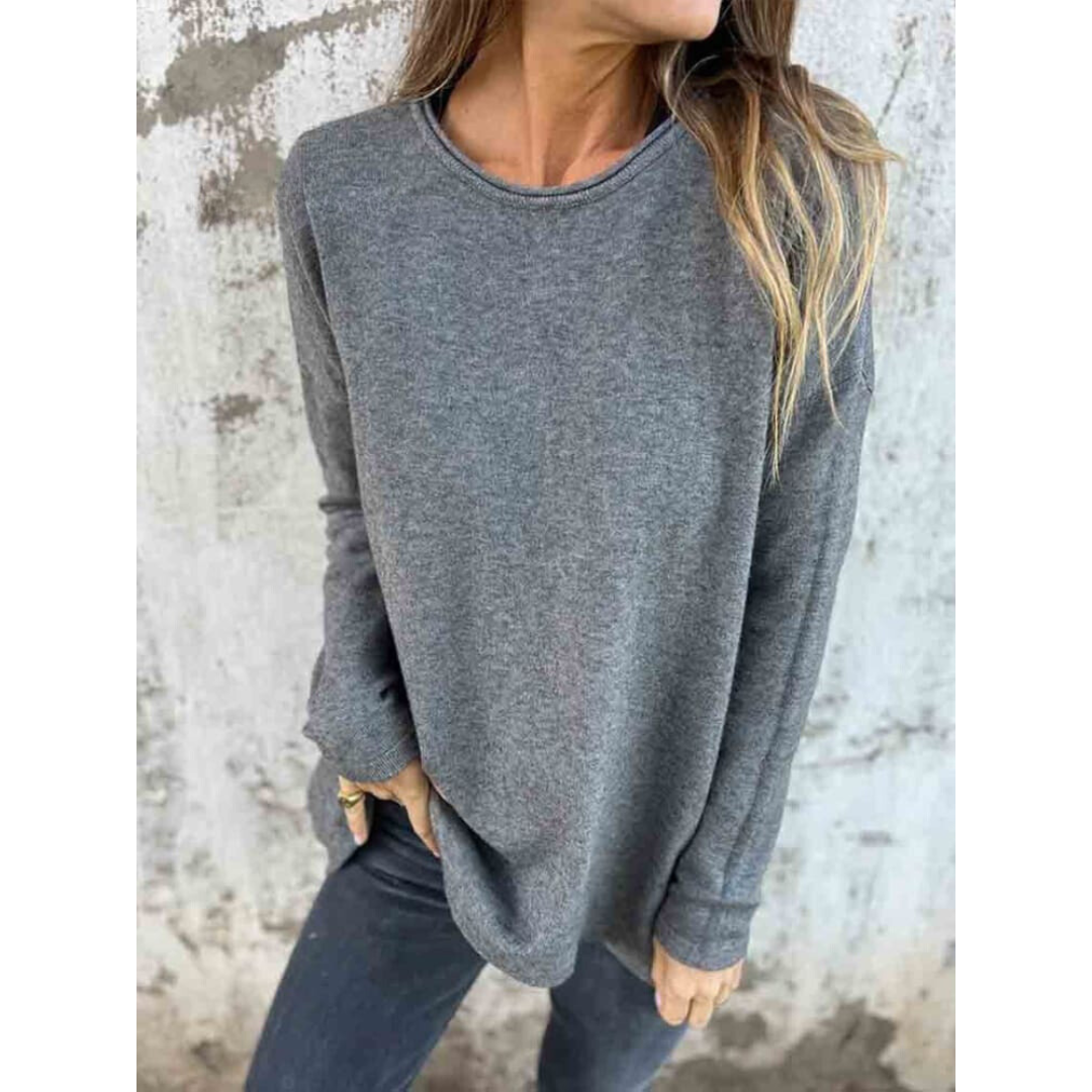 Sarah | Lässiges Strickhemd mit Knopfleiste für Damen und Rundhalsausschnitt