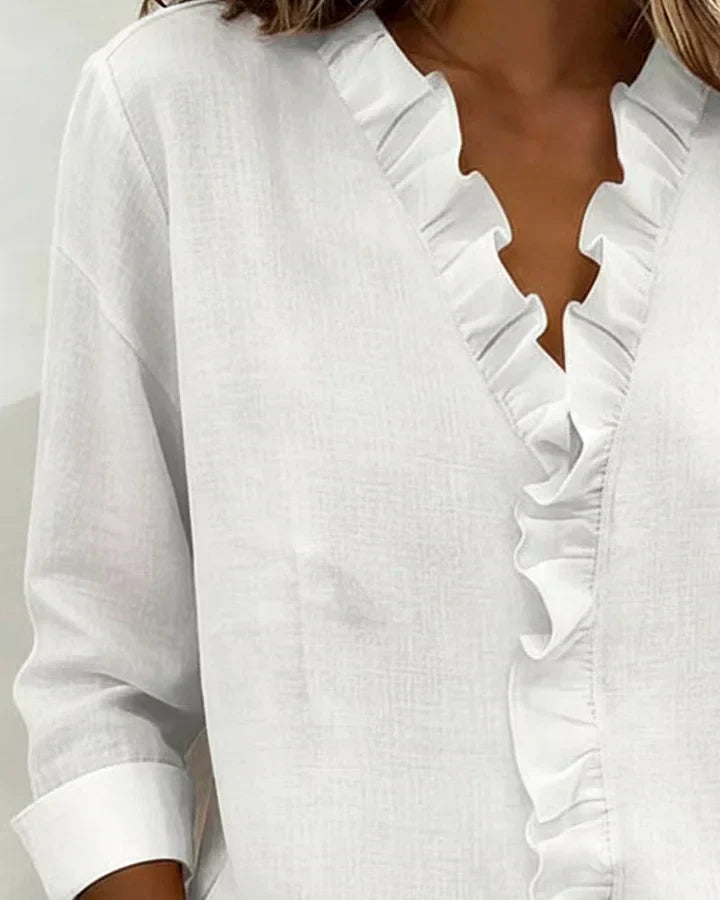 Indie | Rüschenshirt für Damen mit V-Ausschnitt und langen Ärmeln