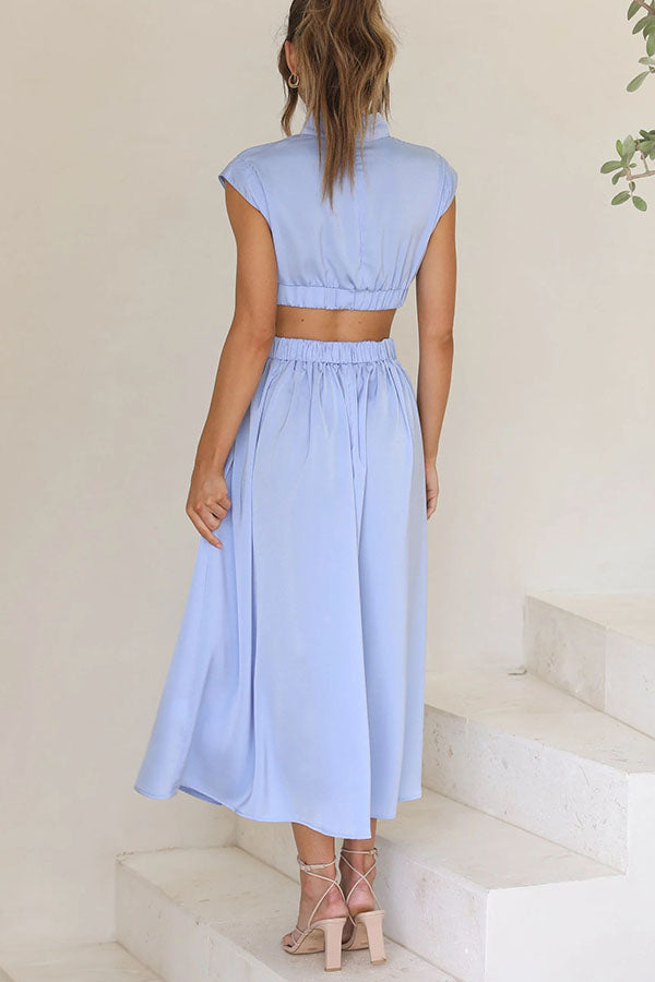 Quincy | Midi-Kleid für Damen mit Cut-Out und Taschen und Rundhalsausschnitt