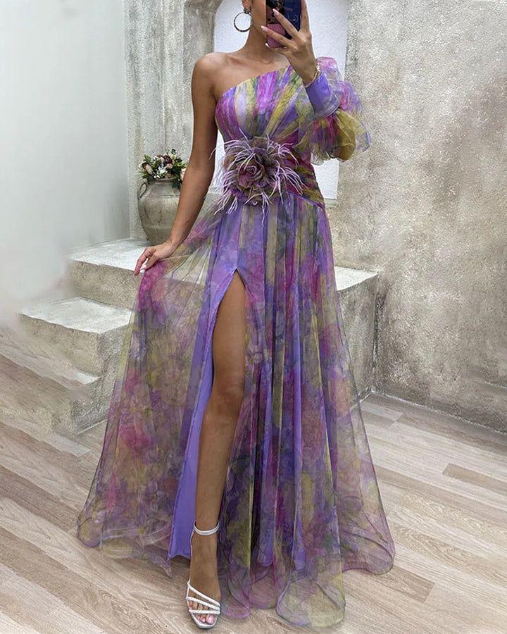 Amelia | Elegantes Split-Maxikleid für Damen mit Blumenmuster